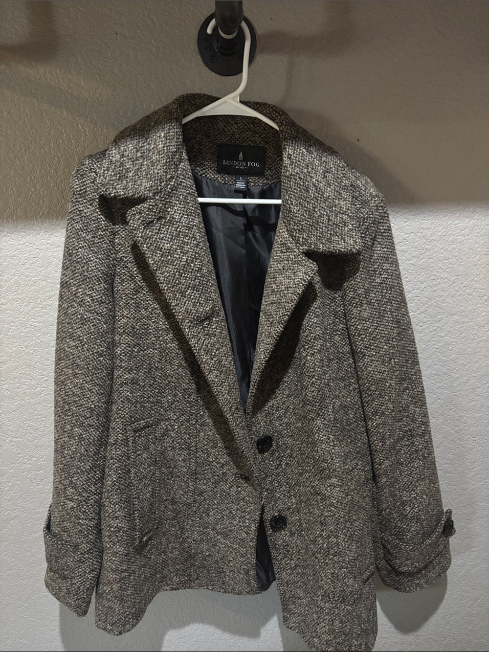 London Fog Women's Gray Tweed Short Peacoat